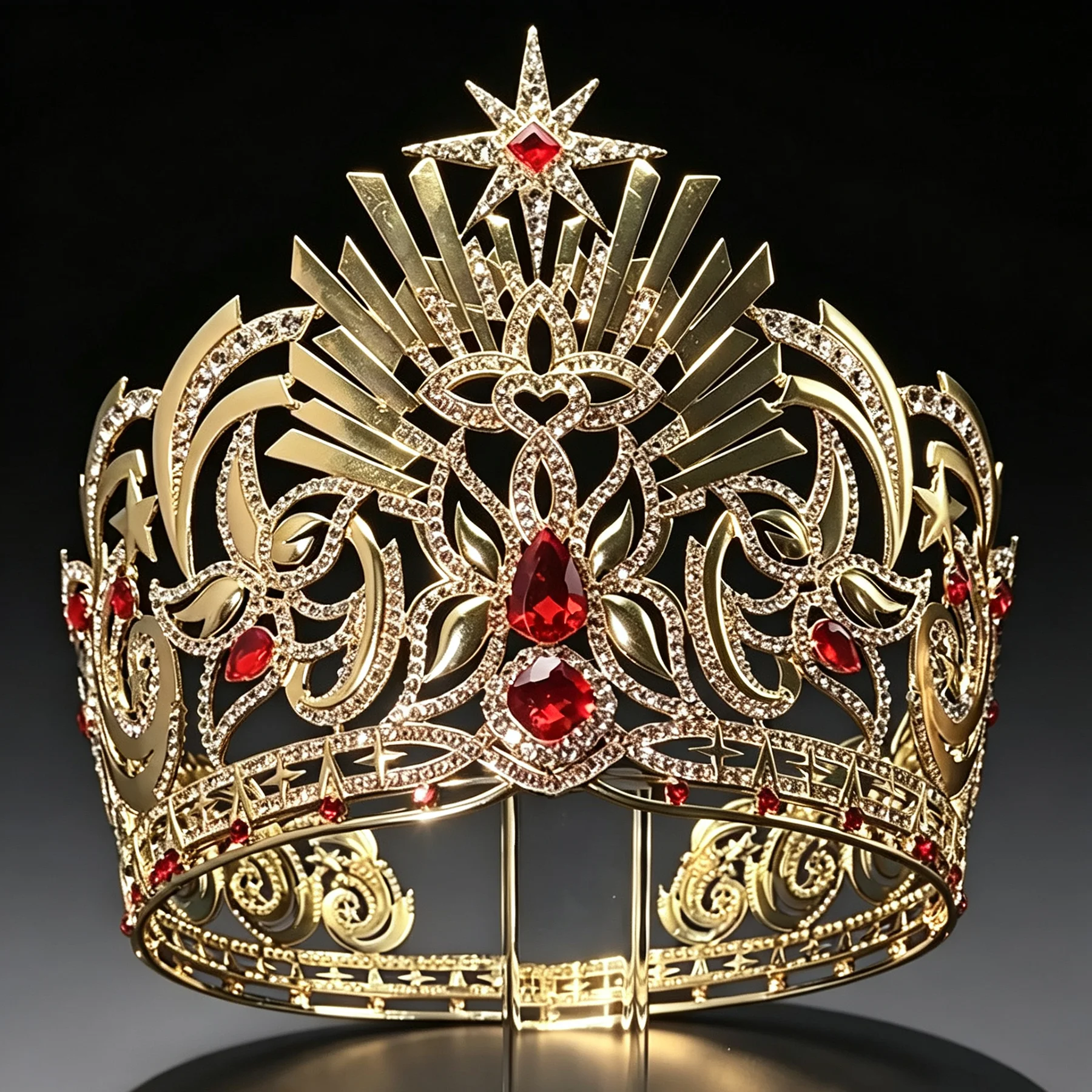 Baroque Round Luxury Crystal Star Pageant Hair Crown Large Rhinestone Queen Tiara Bridal Wedding Headpiece for Miss Wolrd
