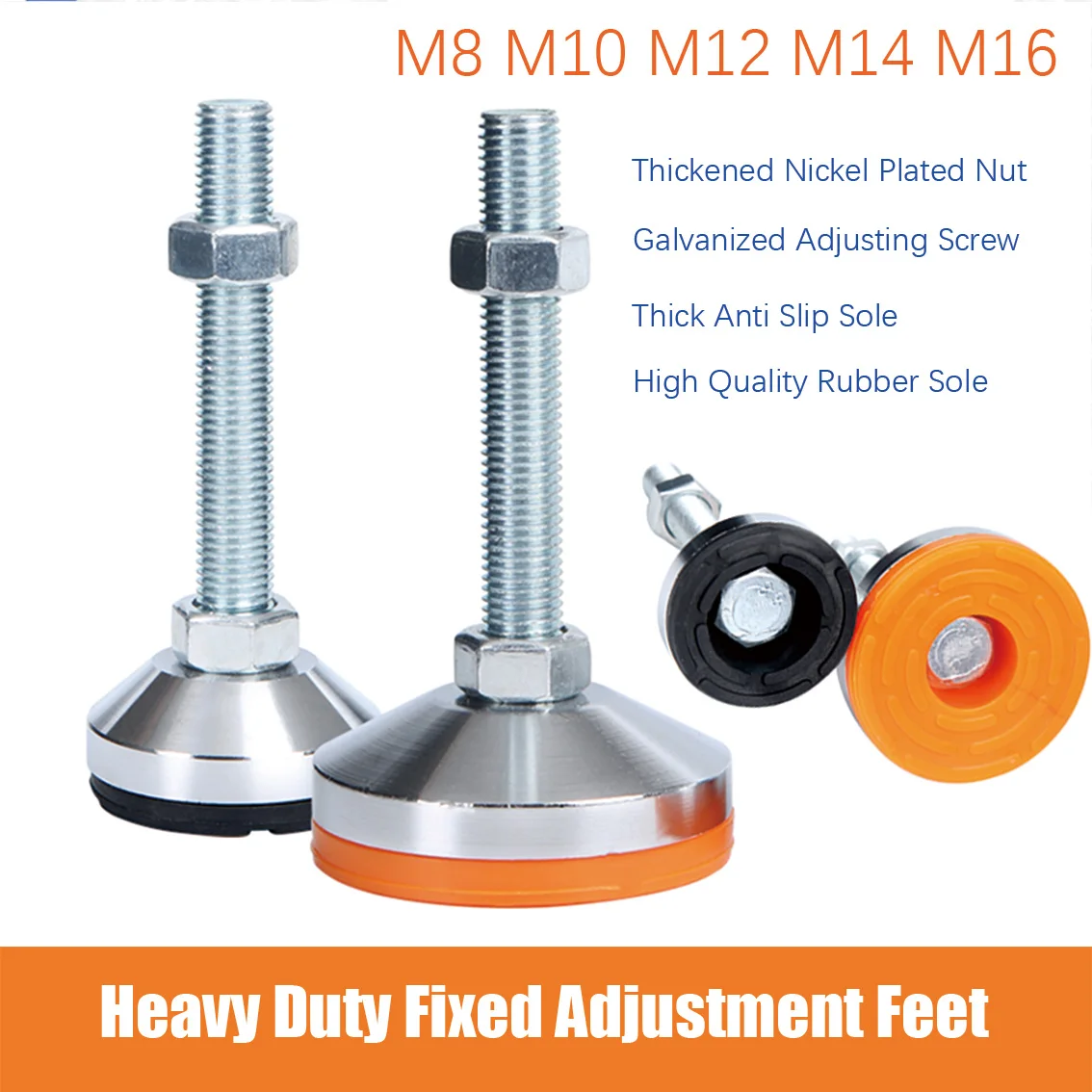 1Pcs Galvanized Fixed Adjustable Flat Foot Rubber Bottom Strap M8 M10 M12 M14 M16 Screw Used for Leveling Tables&chairs&shelves