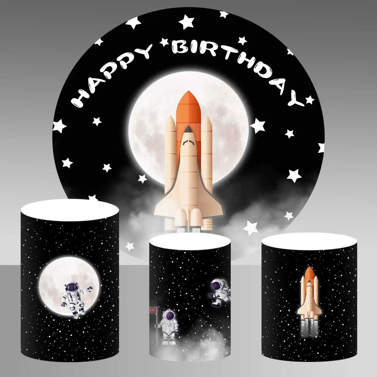 

Outer Space Birthday Party Round Backdrop Starry Sky Moon Earth Space Rocket Circle Background Supplies Photo Studio Covers