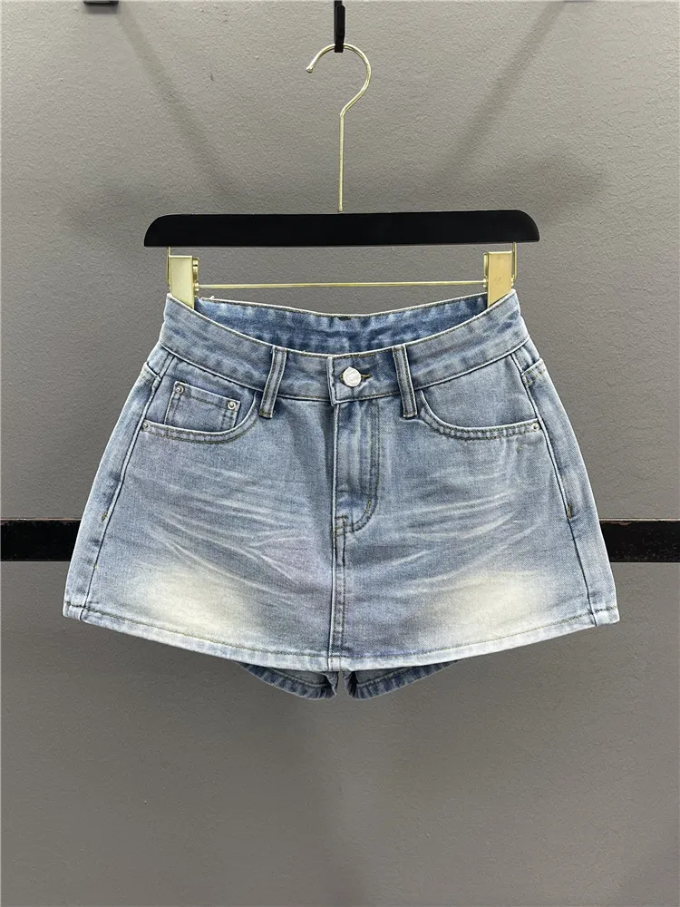 

Slimming Wide Leg Denim Skirt Women's mid Waist A-Line Skirt Casual Style with Pockets Standard Fit Summer New Arrival