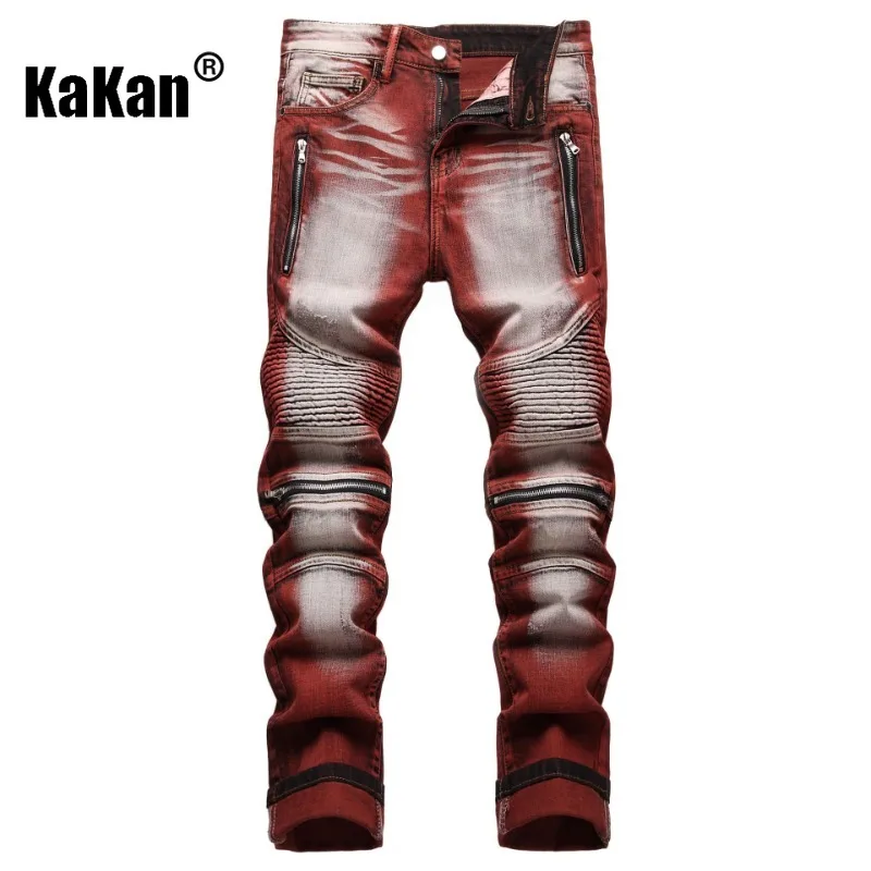 Kakan - European and American New Dyed Personalized Jeans for Men, Original Elastic Zipper Decorative Jeans K87-F835