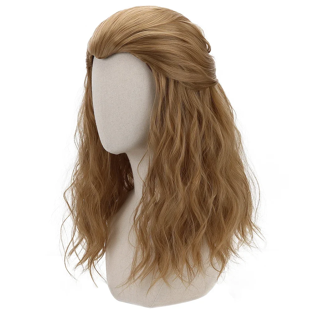 Brown Blonde Long Wavy Cosplay Synthetic Hair Heat Resistant Wigs for Men Party Costume Halloween   Comic Movie Thor