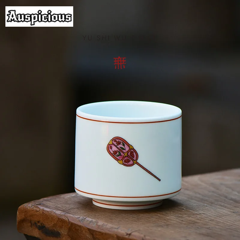 120ml Dunhuang Wall Painting Tuan Fan Ceramic Teacup Creative Large Straight Mouth Cup Antique Puer Tea Bowl Coffee Mug Teaware