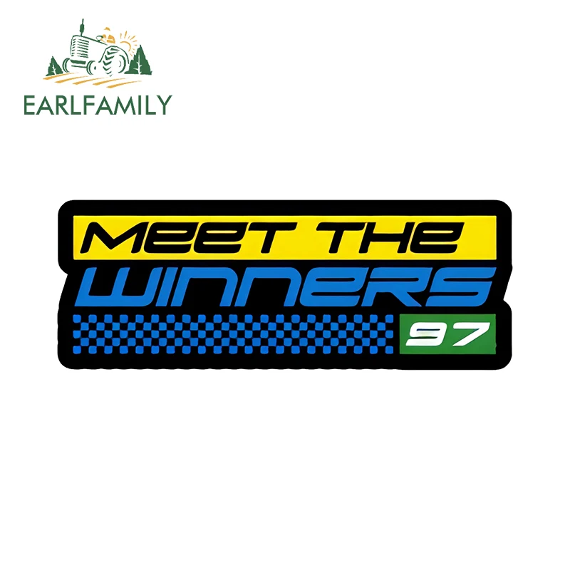 

EARLFAMILY 13cm x 4.9cm Logo Meet The Winners Car Stickers Racing Slogan Interesting Accessories Sunscreen Rearview Mirror Decor
