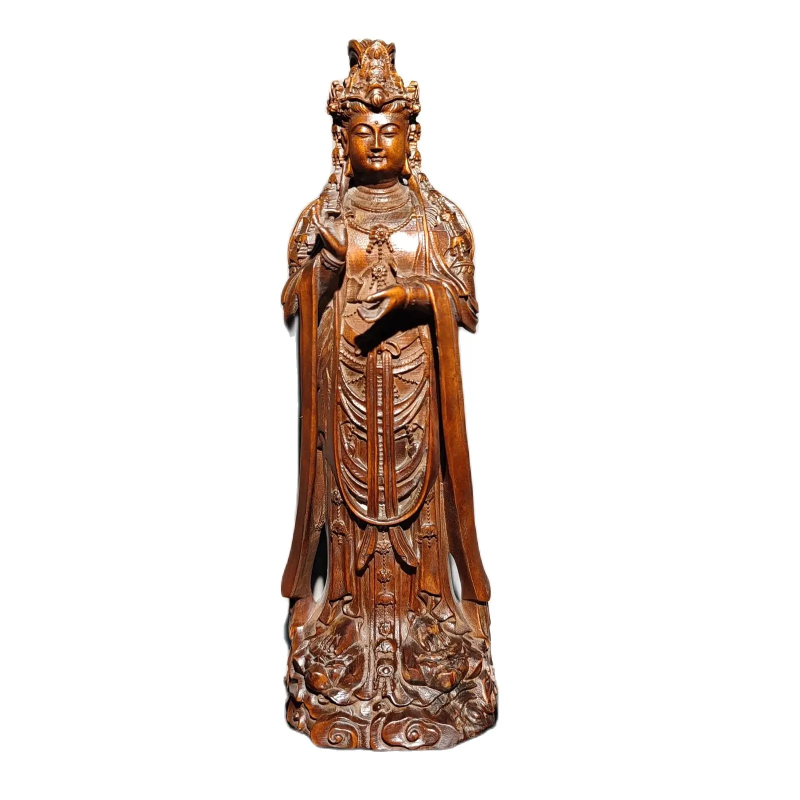 

vintage chinese antique wooden carving Kwan-yin figure GuanYin wood buddha decor Boxwood sculpture statue desk Study souvenir