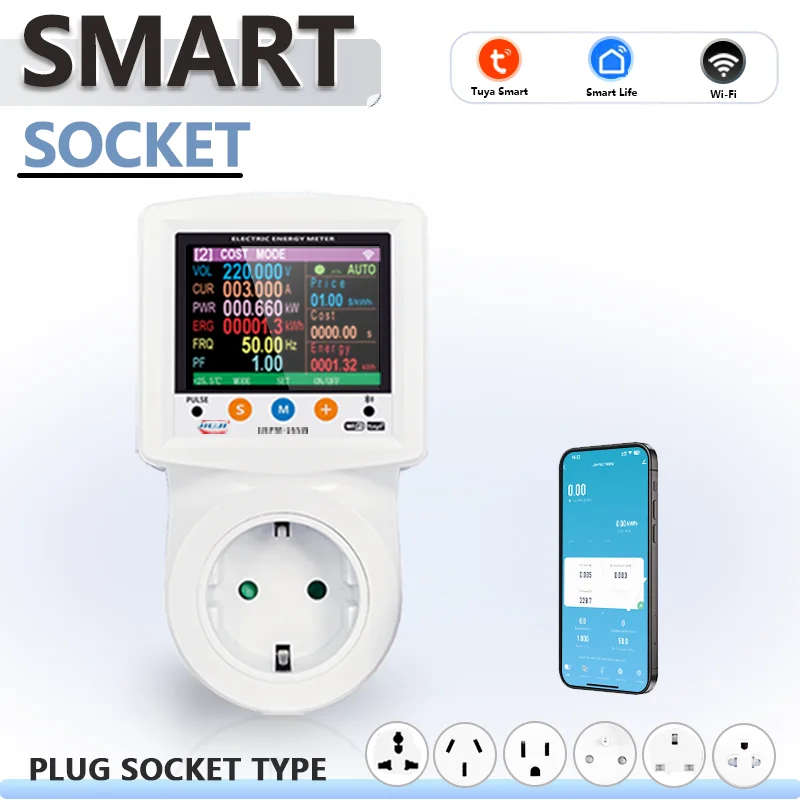 JJEPM-16SW 16A WIFI Digital Wattmeter Smart Socket 265V AC Power Meter Kilowatt Wattage Energy Meter Plug