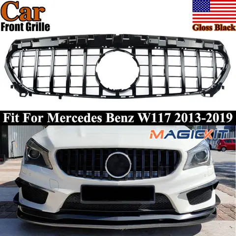 Gloss Black GT Style Front Grille Bumper Grill For Mercedes-Benz W117 C117 CLA 250 2013-2016 Racing Grills Without Camera Hole