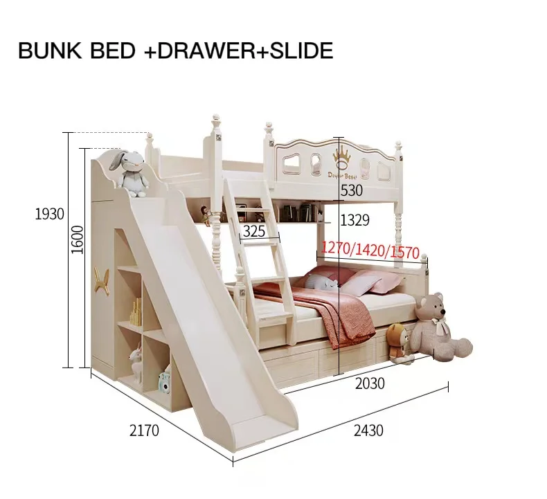 Wooden Bunk Bed Eco-Friendly New Design Factory Prices  Customized Cheap  With Slide For Kid 2024