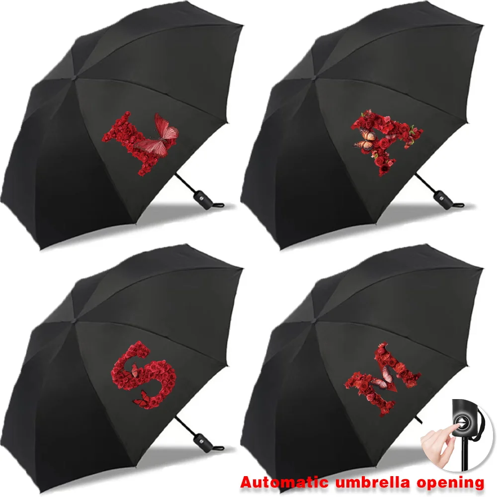 Sun Rain Umbrellas Collapsible Fully Automatic Protection Increased Thickness Windproof Compact Travel Essentials Red Rose