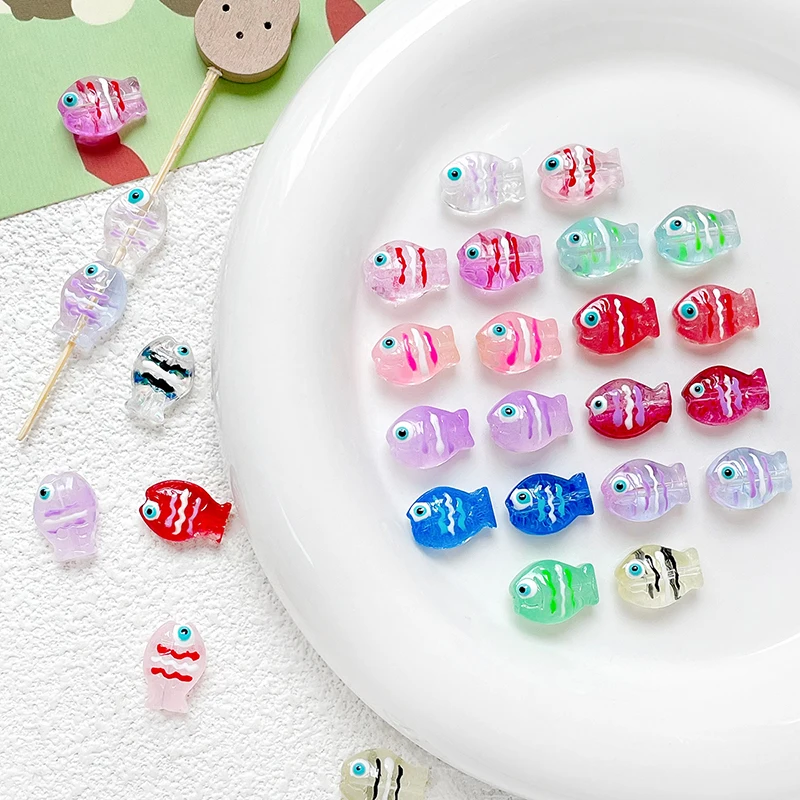 6pcs Hand-painted Summer Lines Small Fish Glass Beads Diy Handmade Jewelry Bracelet Necklace Beaded Chain Materials