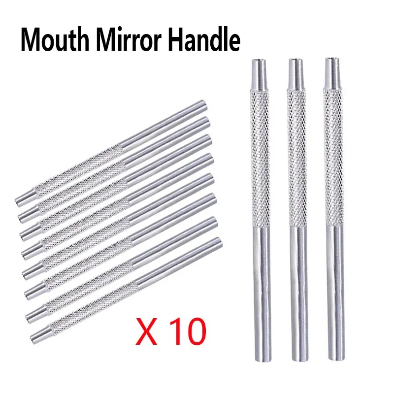 10pcs Stainless Steel Dental Mouth Mirror Handle Reflector Odontoscope Handle Checking Oral Mirror Detachable Handle Dental Tool