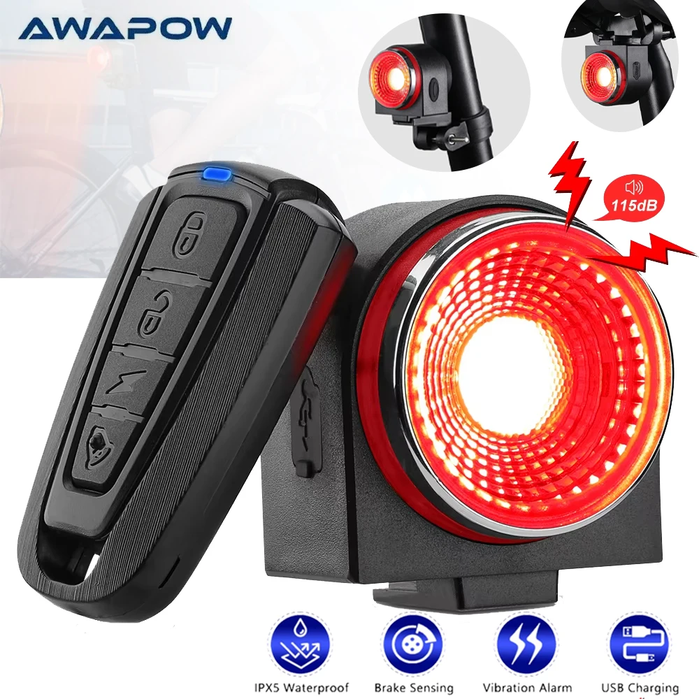 

Велосипедная сигнализация Awapow, задняя фонарь с USB-зарядкой и защитой от кражи