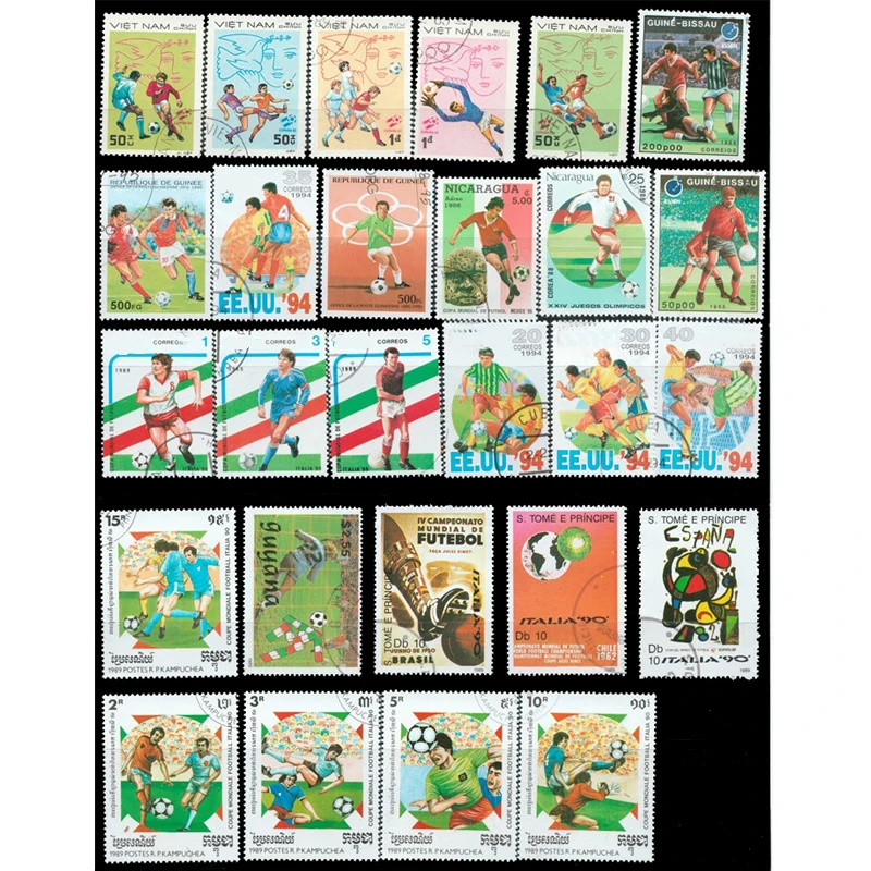 50 PCS/ Lot All Different Topic Football Unused Postage Stamps With Post Mark For Collection