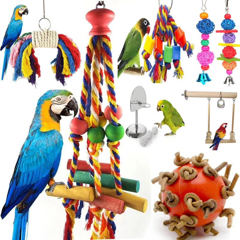 Pet Bird Chewing Toy Cotton Rope Parrot Toy Bite Resistant Bird Tearing Cockatiels Training Hang Swings Bird Cage Supplies NEW