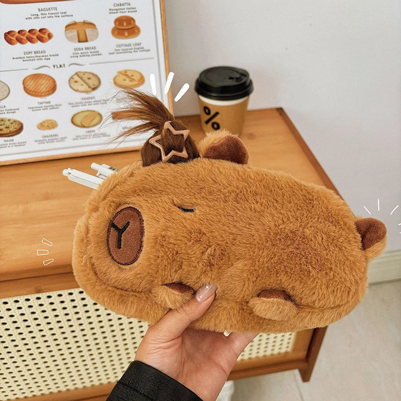 1 Pcs New Style Apybara Plush Pencil Case Creative Large Capacity Stationery Storage Bag School Student Stationery Supplies