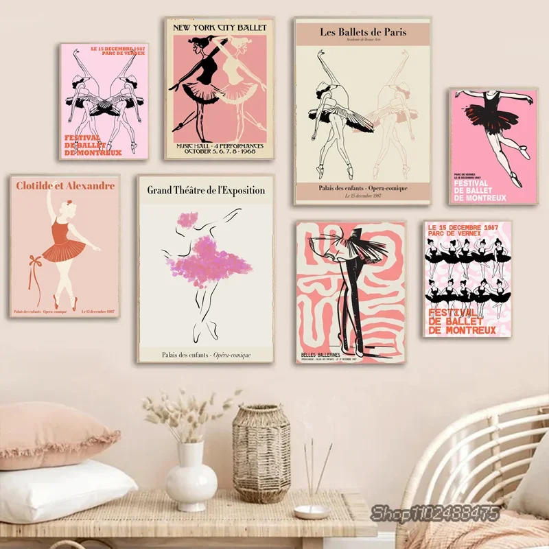 Vintage Ballet Posters Abstract Chicago City Ballerinas Dancing Canvas Painting  for Livng Room Home Decoration