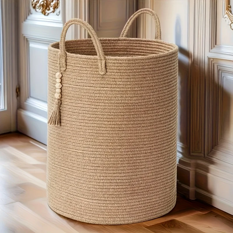 Large Capacity Braided Rope Storage Bin Versatile Organizer Laundry Room Or Living Area Sturdy Handle Resilient Weaving Baskets