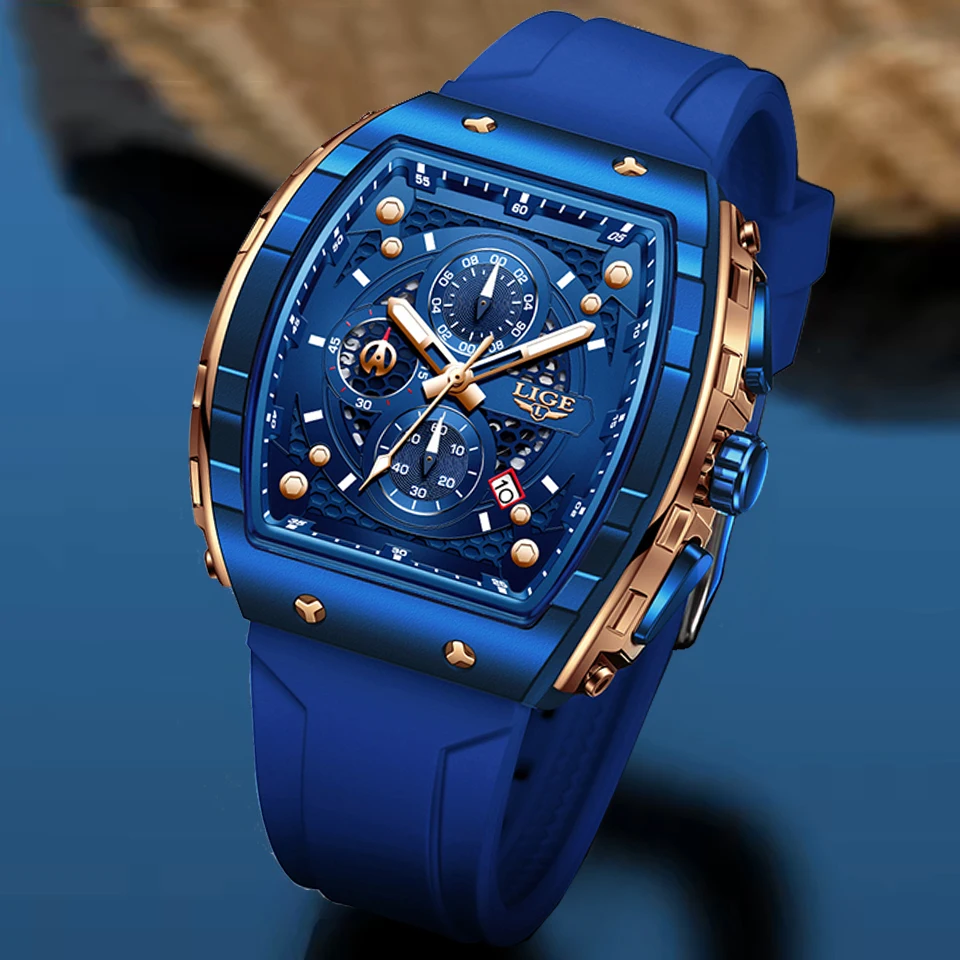 

LIGE Casual Sports Watch for Men Square Silicone Waterproof Luminous Men Watch Top Brand Luxury Quartz Chronograph Reloj Hombre