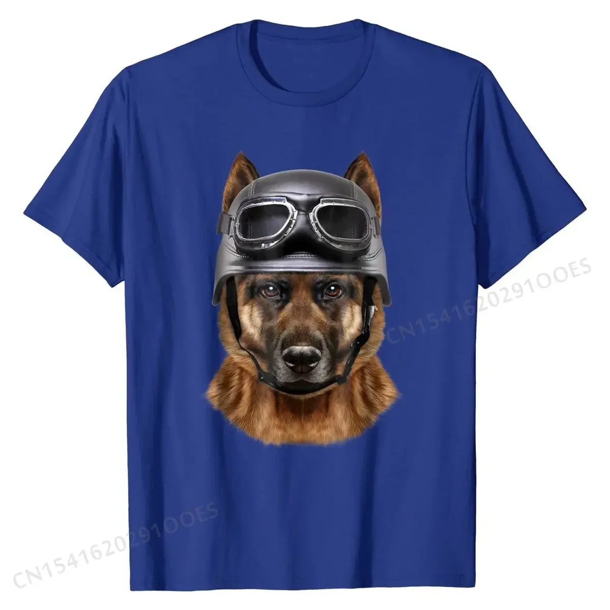 German Shepherd Dog, Biker in Motorcycle Helmet, T-Shirt Cotton Male Tops Tees Summer T Shirts Custom Discount