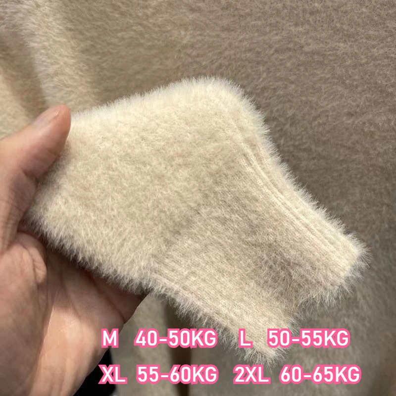 Suéter de cuello alto para mujer, Top de visón sintético para mujer, camisas de fondo cálidas y gruesas de felpa sólida, prendas de punto básicas, jerséis térmicos