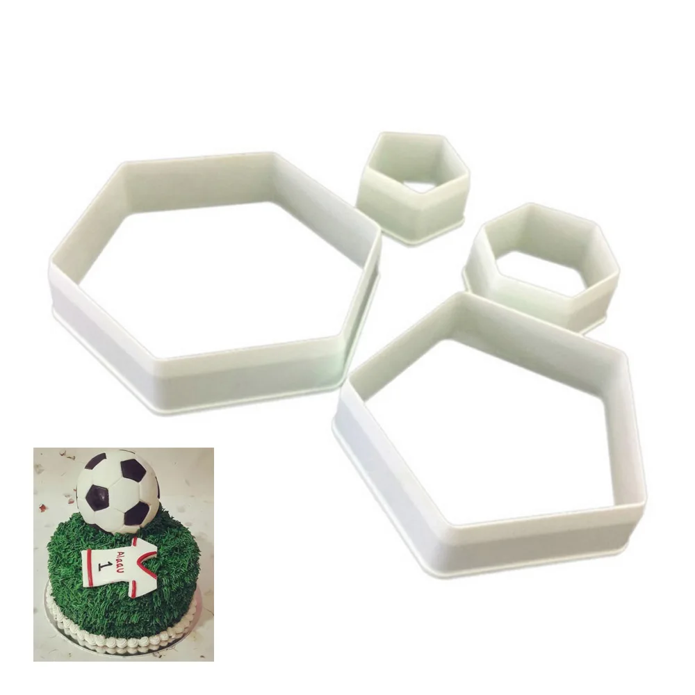 4pcs Soccer Pattern Cake Cookie Molds Cutters Diy Hexagon Fondant Moulds Soccer Ball Cookie Cutter Football Cake Decorations