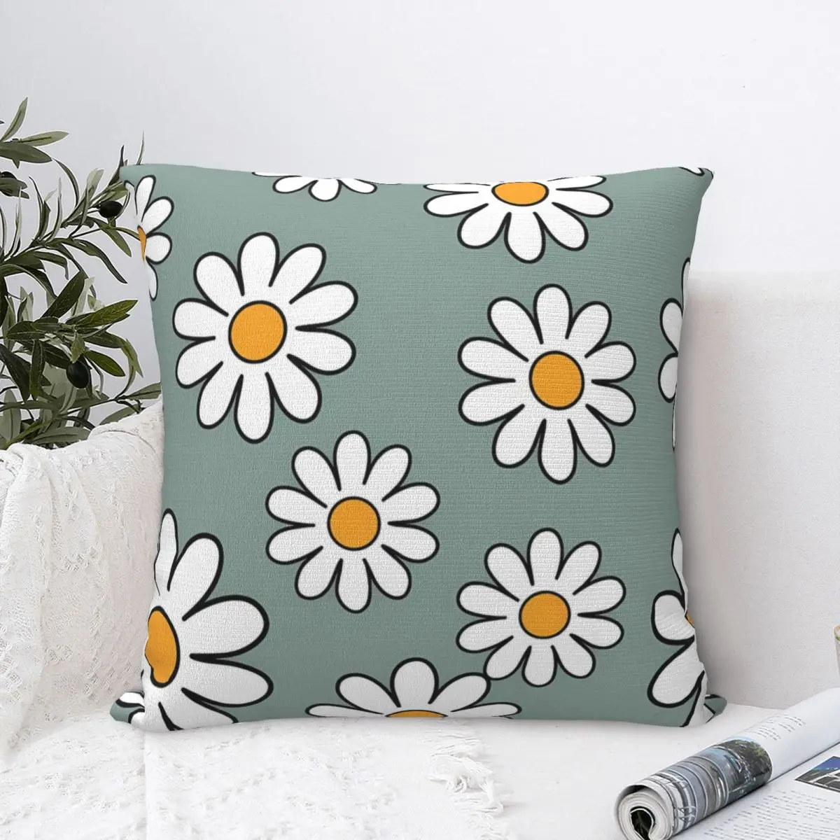 Retro Daisy Pillow Cover Flowers Morden Pillow Case Square Design Cushion Cover Pillowcases For Office Car Home Decorative