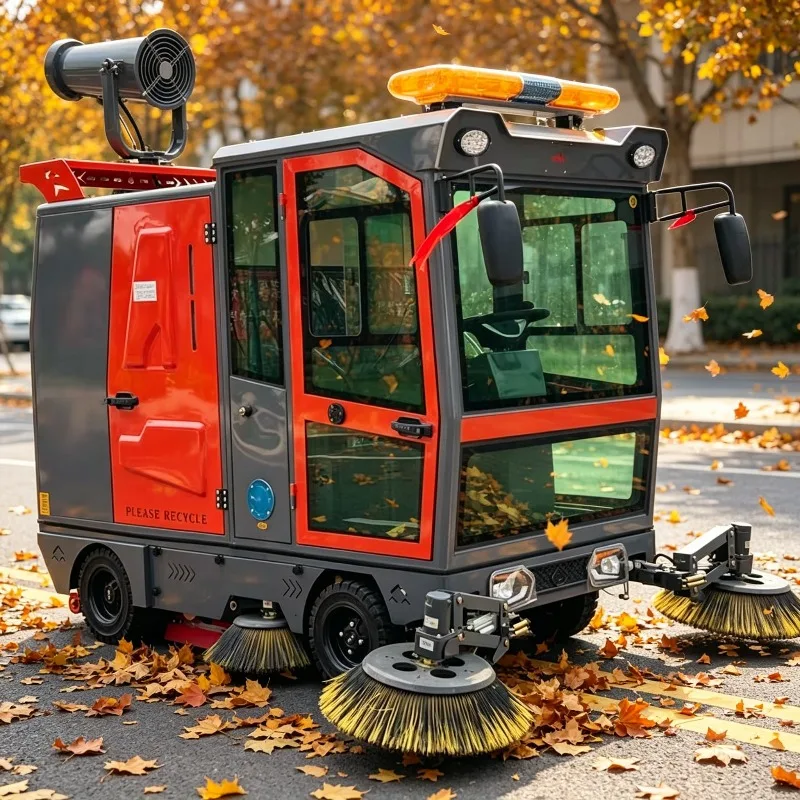 Battery Operated Ride on Industrial Floor Sweeper Customized Enclosed Cabin Road Cleaning Vehicle for School
