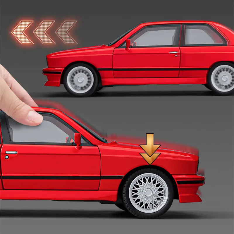 1:24 1988 BMW M3 E30 Alloy Sports Car Model Diecasts Metal Classic Car Vehicles Model Simulation Sound and Light Kids Toys Gifts