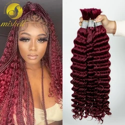 Burgundy 99J Deep Wave Human Hair Bulk for Braiding No Weft 100% Virgin Hair 26 28 Inch 1 3 4 Bundles Curly Braiding Hair Women