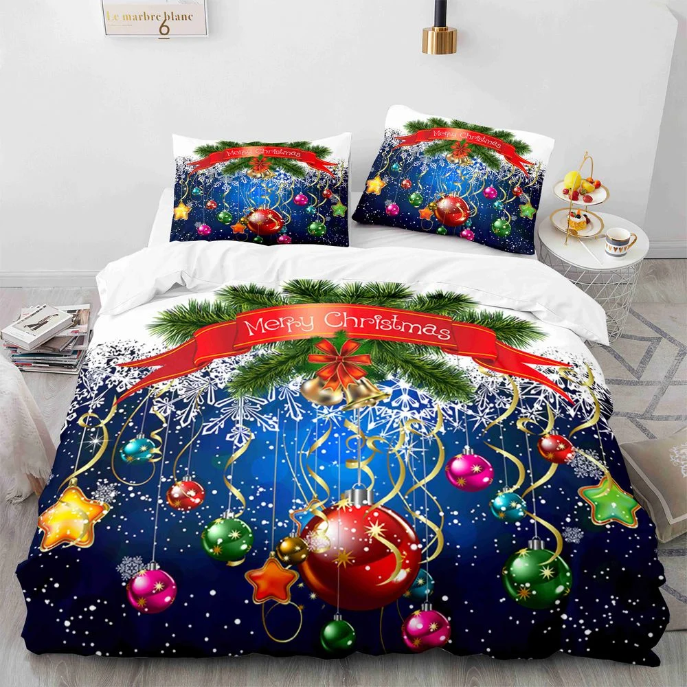 

Happy Christmas Ornament Pattern Colorful Duvet Cover Bedroom Decor for Kids Adults King Queen Size Quilt Cover with Pillowcases