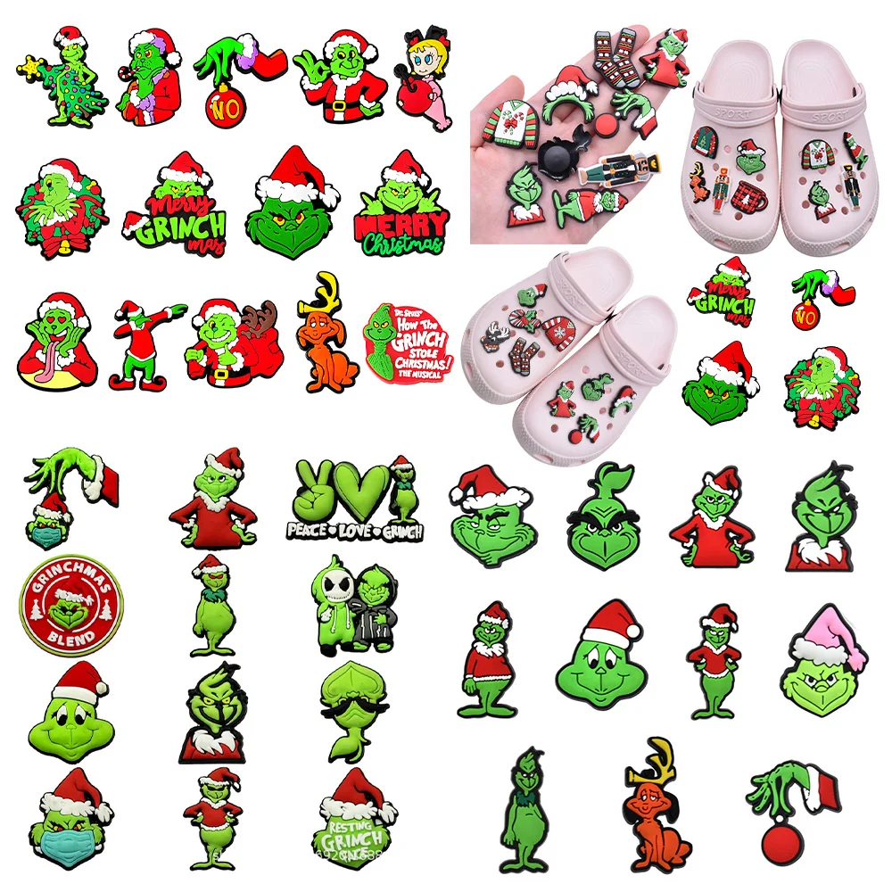 

Grinch Series Shoes Charms Accessories Fit Clog Backapck Wristbands Shoe Decorate Buckle Handmade jewelry Parties Kids Gifts