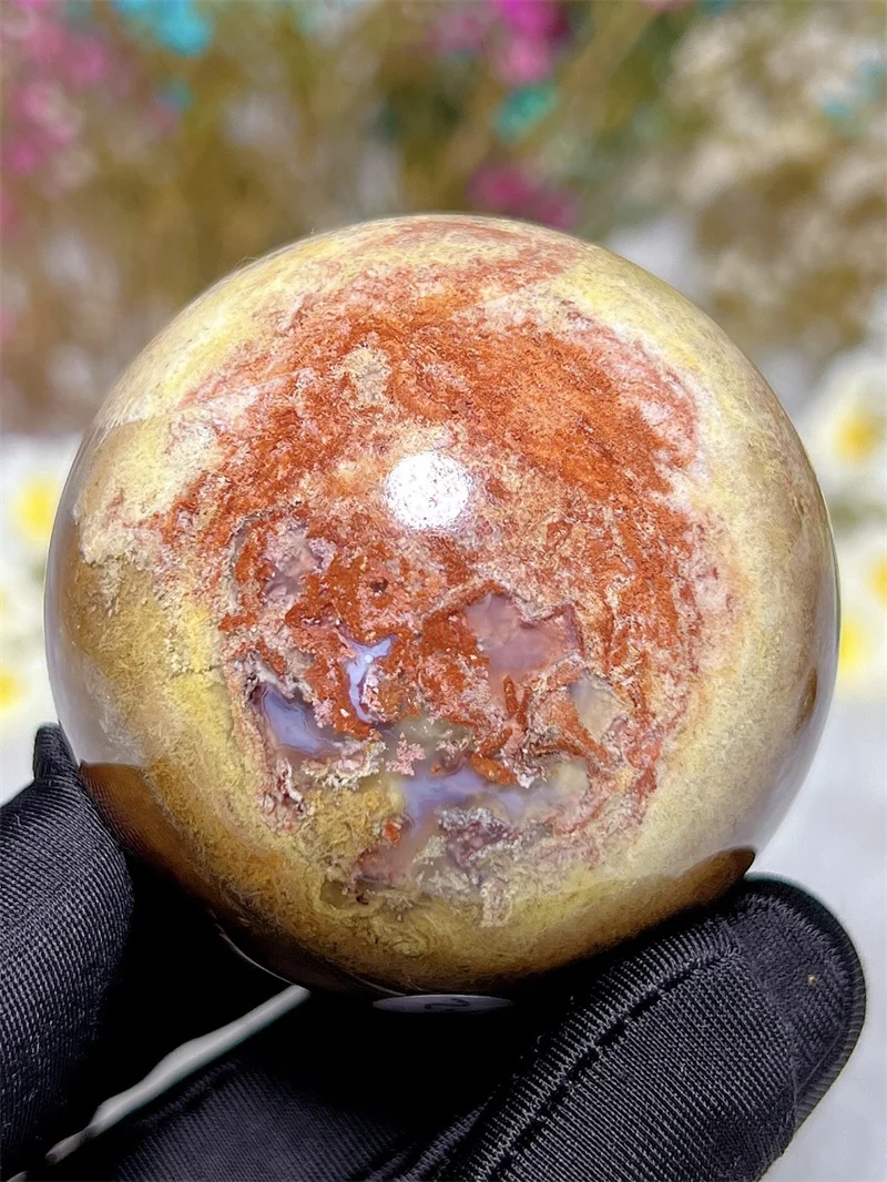 Natura Crystal Moss Agate SPhere With Rain Bow Free Form  Carving Reiki Healing Stone Home Decoration Exquisite Gift