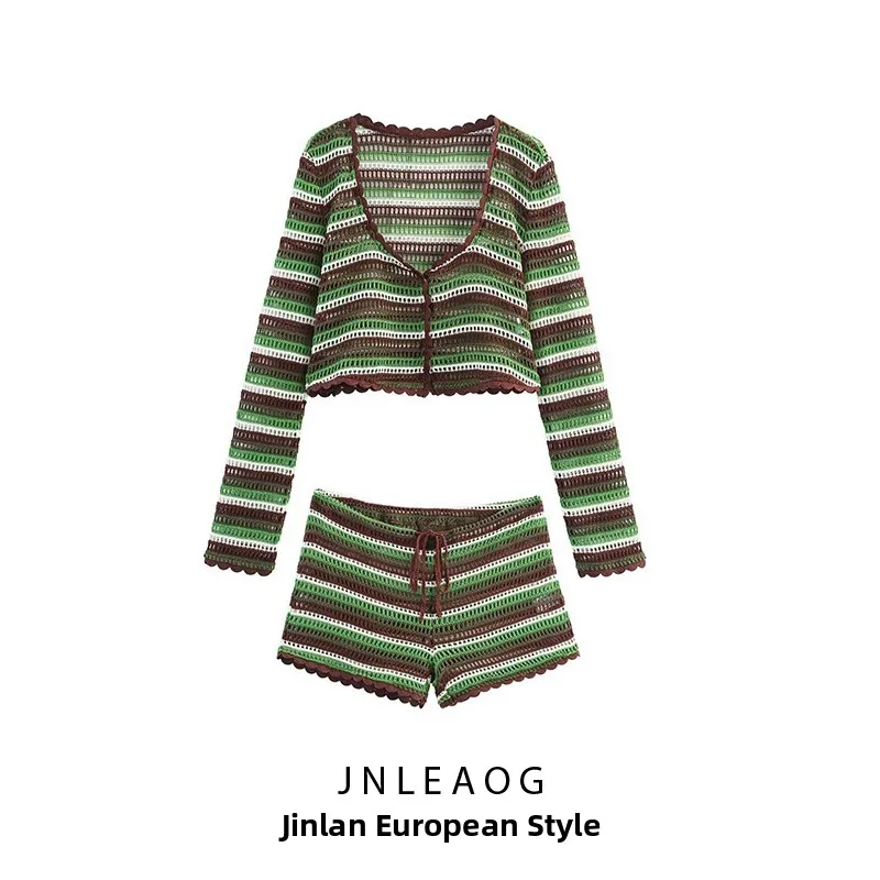 

Faionable Women's Knitwear Set JNLEAOG Spring New Sle Hook Needle Design Commute Slim Fit Long Sve V-Ne ort Coat