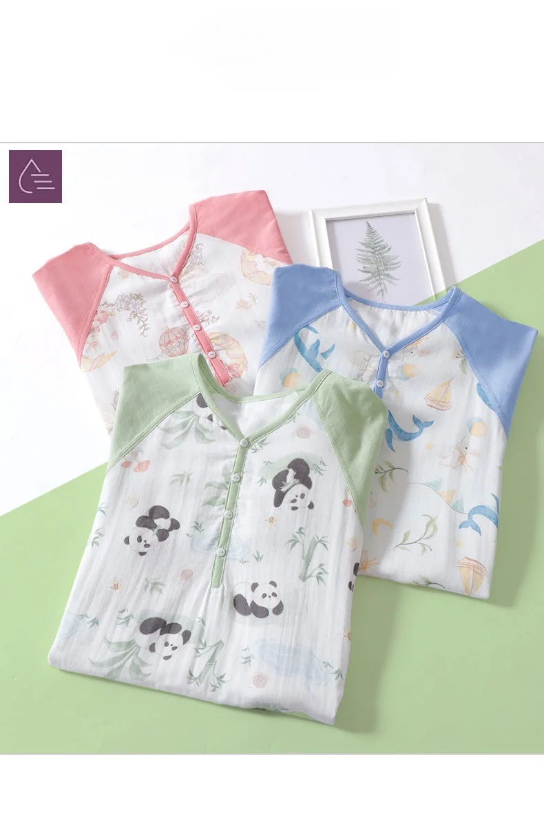 Lightweight Gauze Children's Summer Pajamas Breathable Cartoon Printed Girls' Nightgown Cute One-Piece Pajamas