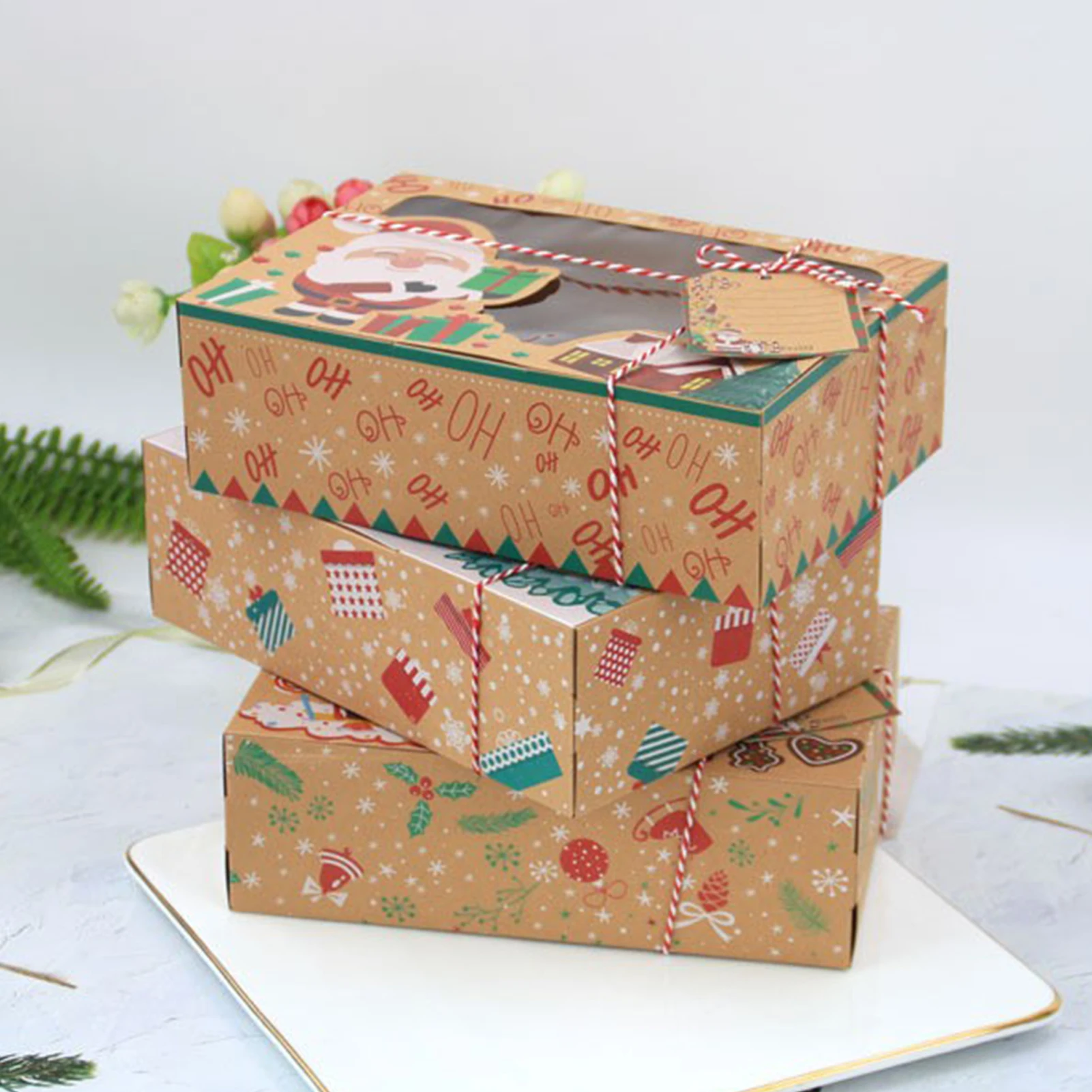 Caixa De Biscoito De Papel Kraft, Caixa De Gingerbread, Janela De PVC, Caixas De Presente De Doces, Natal, Novo, 12 Pcs