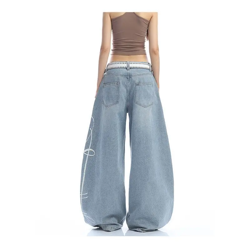 Jean Vintage brodé Harajuku pour femmes, Baggy bleu Y2k, pantalon en Denim pour petit ami des années 2021, Streetwear, vêtements, automne 2000