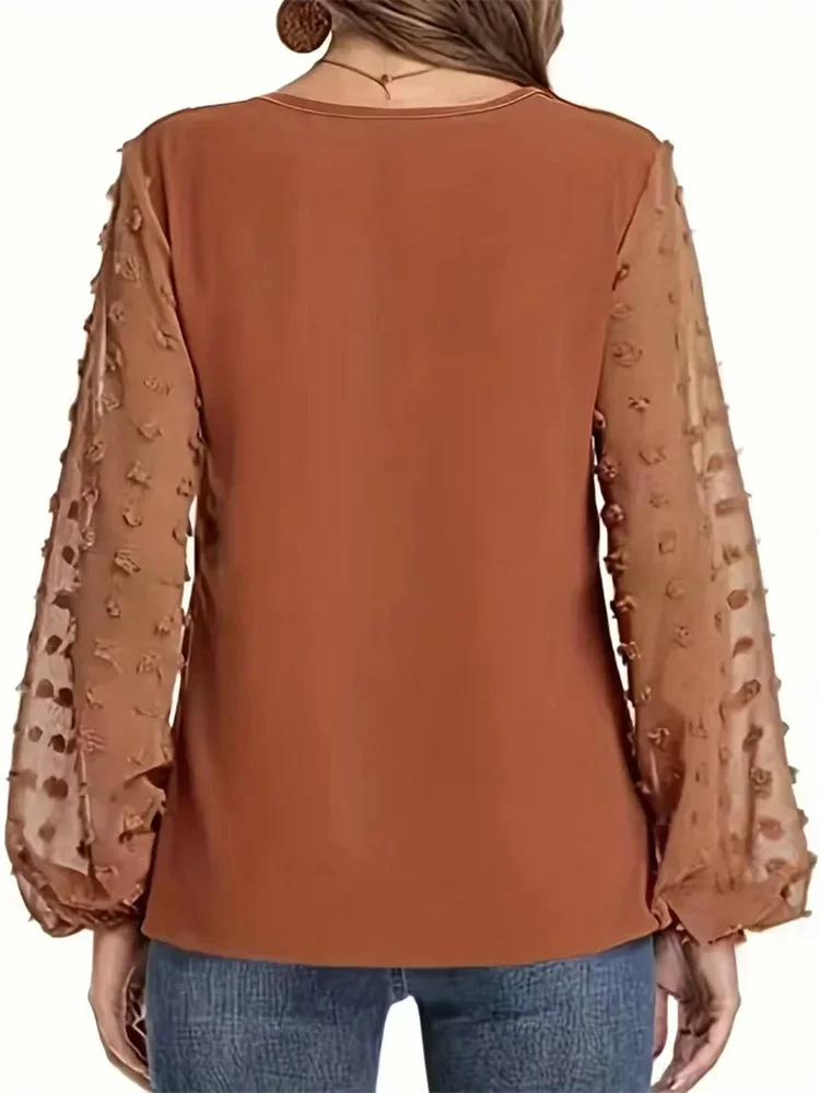 Women Spring Summer Style Blouses Shirts Lady Casual V-Neck Long Lantern Sleeve Solid color Blouse Tops