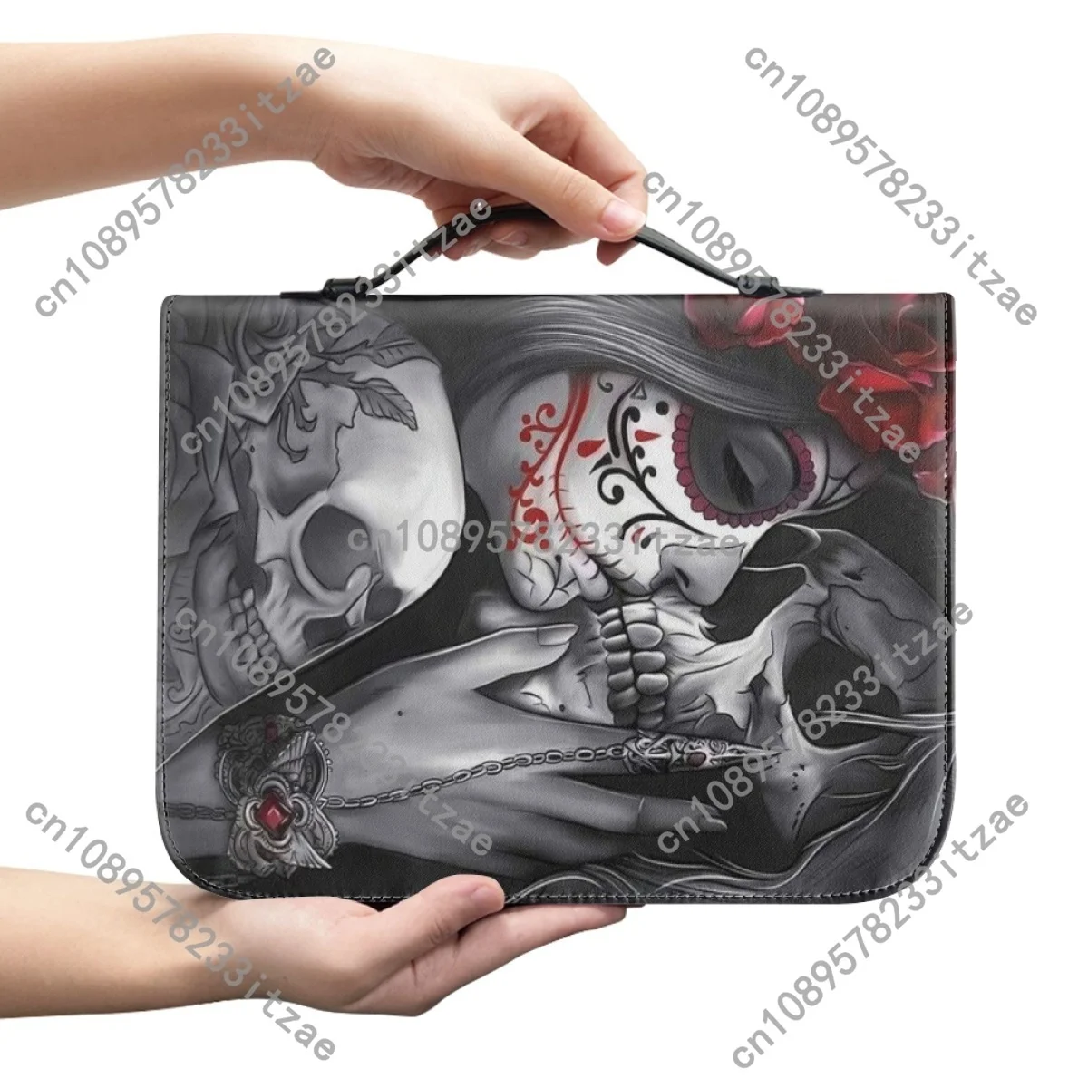 حقائب يد نسائية من البولي يوريثان حقيبة الكتاب المقدس القوطية الجمجمة روز طباعة غطاء الكتاب المقدس حافظة مخصصة كتاب دراسة الكتاب المقدس صناديق التخزين هدية الهالوين