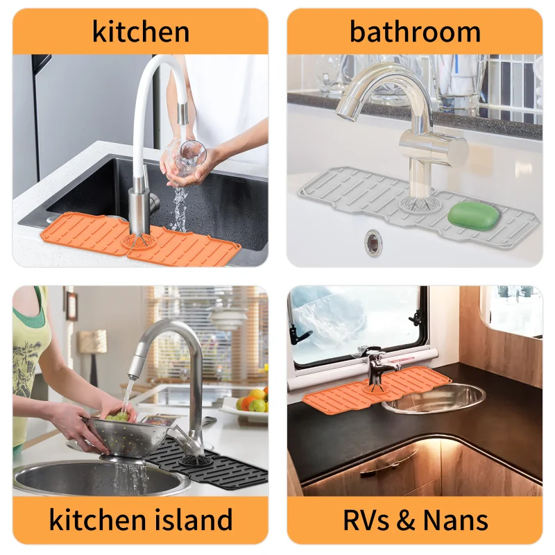 Silicone Kitchen Faucet Mat For Sink Sponge Drain Rack Foldable Sink Mat Faucet Splash Catcher Bathroom Countertop Protector Mat