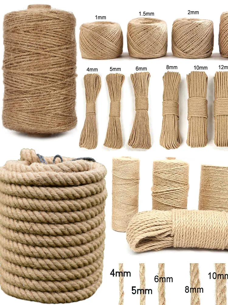 Ficelle de Jute Naturelle Vintage, 1-14mm, pour Bricolage, Artisanat, Emballage Cadeau, Décoration de ixde Mariage, 1-100m