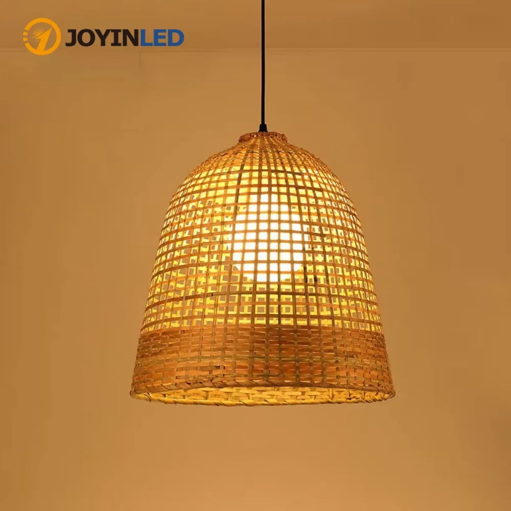 

Подвесной светильник JOYINLED из японского ротанга, 40 см, бамбуковый фонарь, плетеный вручную абажур, светильник E27, декор для дома, люстра