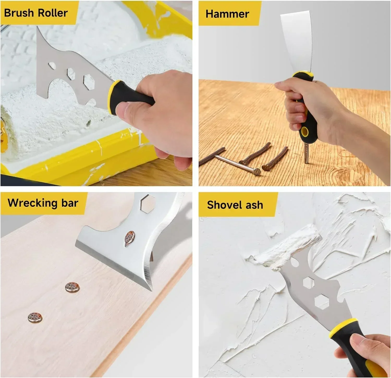 15 in 1 Multi Use Putty Knife Stainless Steel Paint Scraper Removal Construction Tool for Wallpaper Can Opener Home DIY