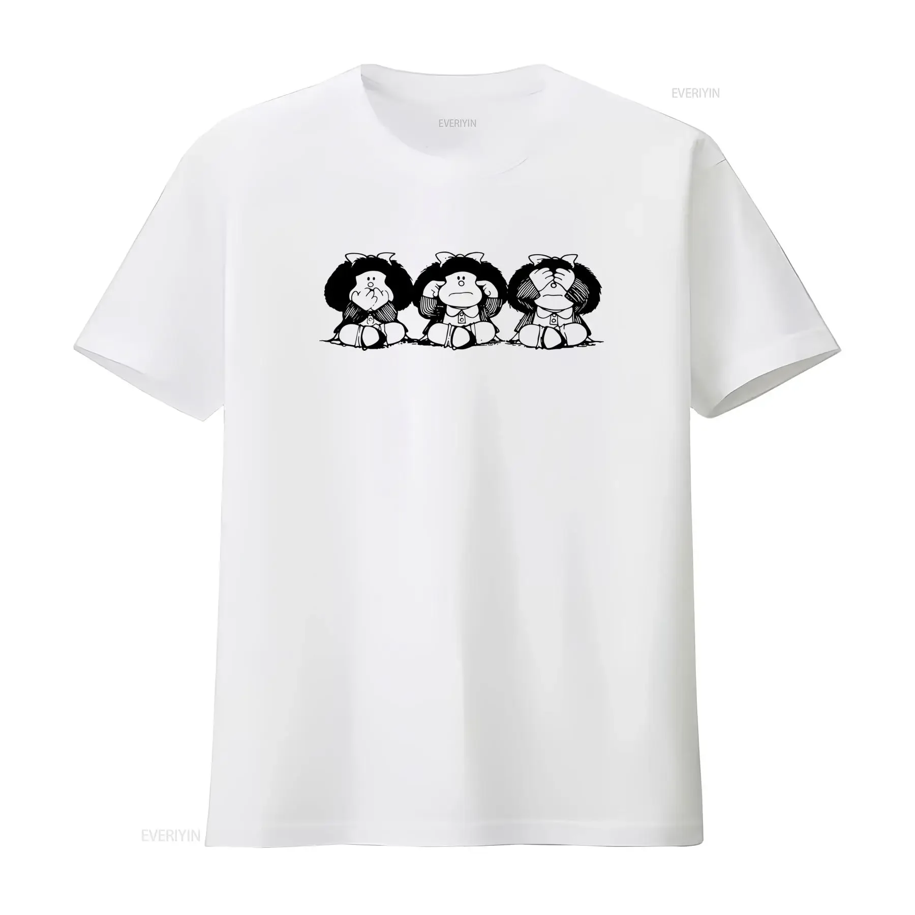 Maglietta Mafalda Stile Y2K Harajuku Stampa Classica Italiana con Personaggi di e Cane Collo Tondo Maniche Corte Tessuto