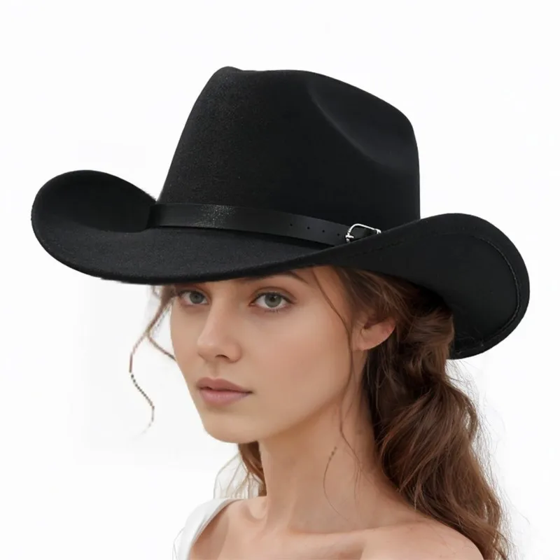 Men's and women's fashionable top hats with unique distinctive button-up leather belt straps are suitable for theme activities