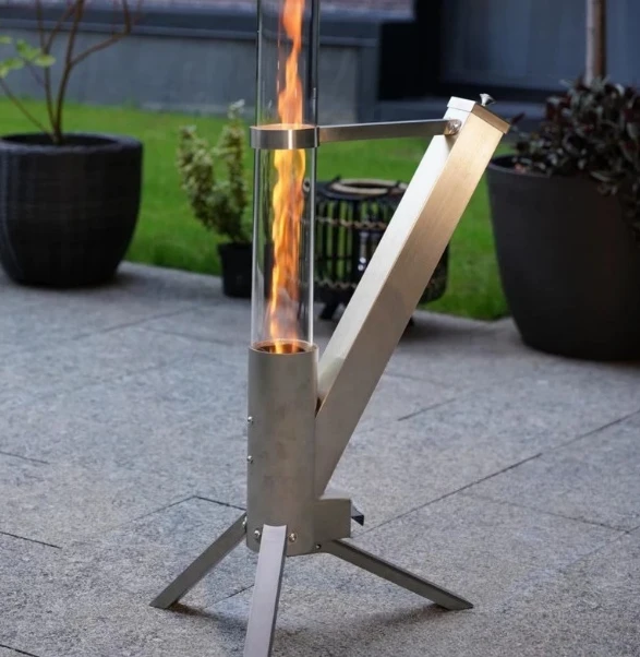 Efficient Heating Rocket Stove Portable Stainless Steel Glass Pellet Stove for Home Heating Outdoor Camping Use
