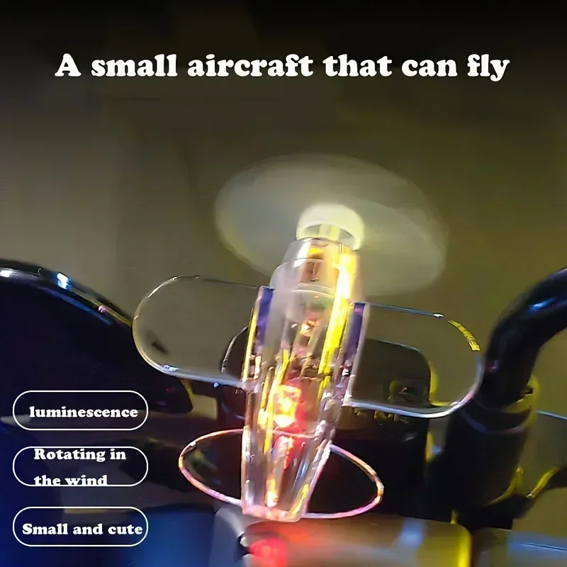 Wind Powered Airplane Toy LED Light Aircraft Ornament Windmill Airplane Toy Motorcycle Decor Gift