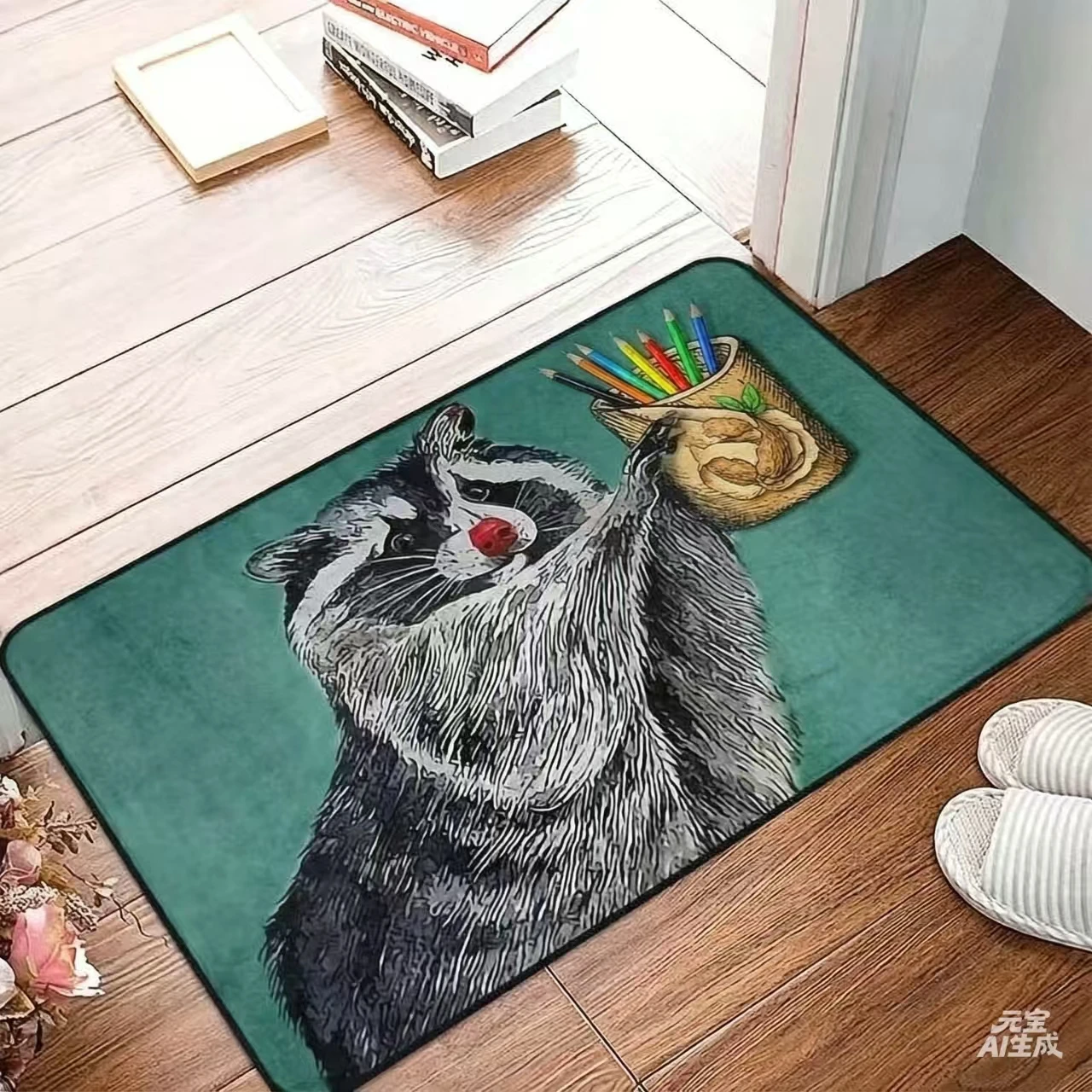 Attractive Raccoons And Toilet Paper Design Area Rug For Indoor Rooms And Porches. Halloween, Easter, Hanukkah Decorations.