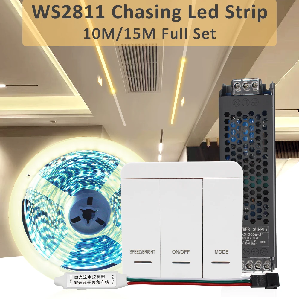 Diody na wstążce płynącą wodą LED 24V 10M SMD 2835 WS2811 IC Pixel gosing Flow Tape lampa wstążkowa z kontroler RF do wystroju pokoju