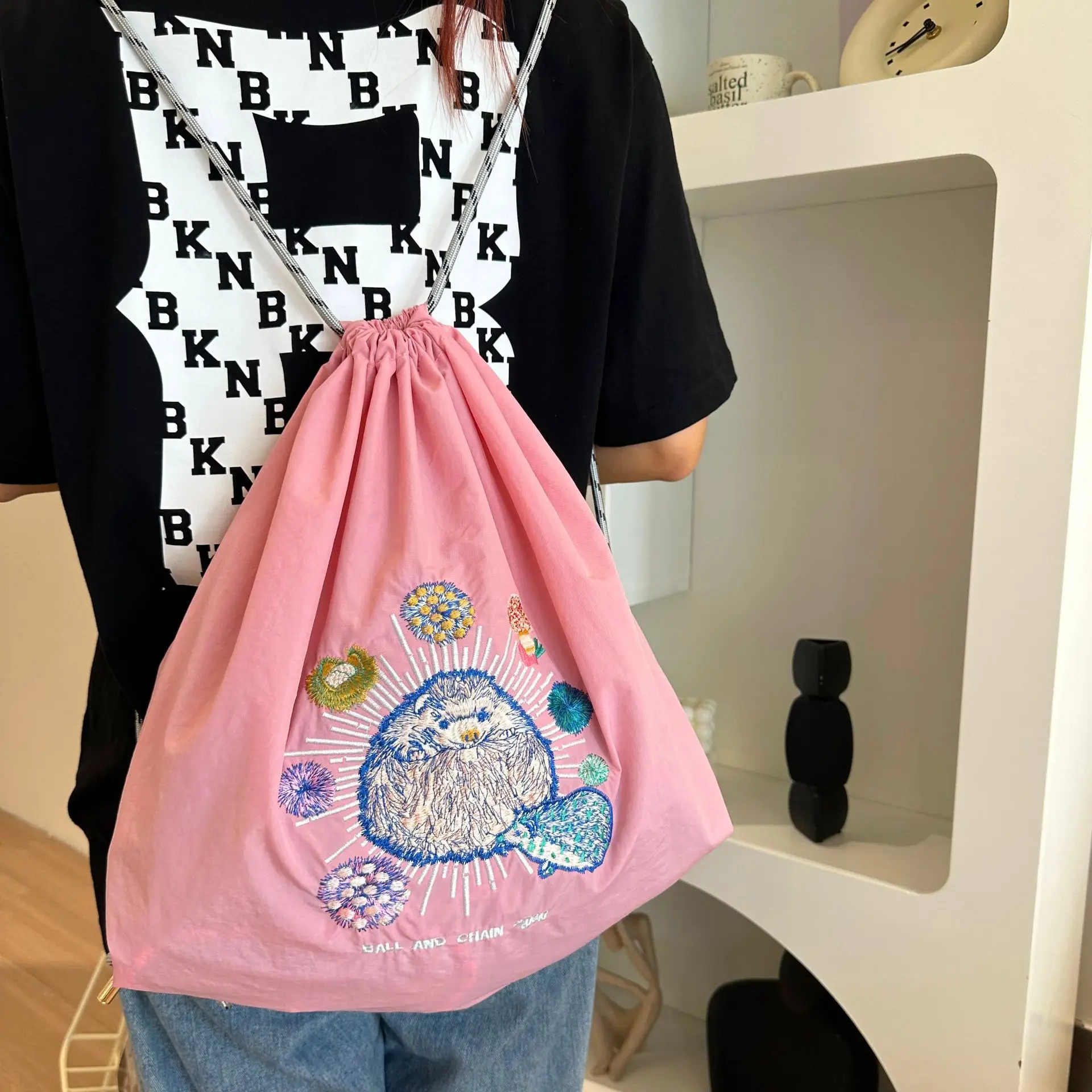 Hawaiian Embroidery Drawstring Bag Nylon Designer Backpack Cat Shoulder Bags for Women Large Capacity Travel Bags Female Hobo