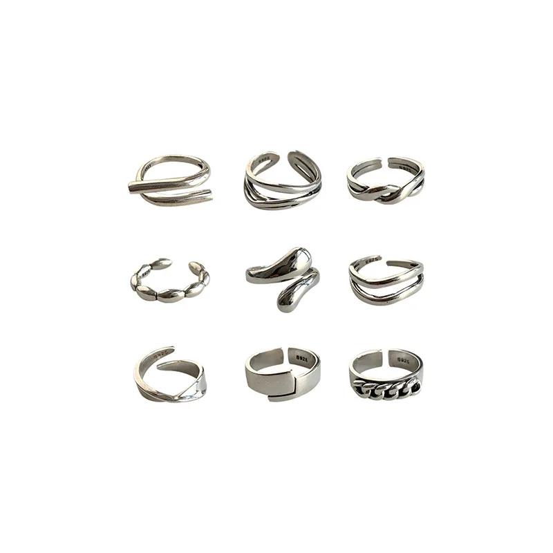 VENTFILLE 925 Sterling Silver Ring For Women Geometric Punk Trend Open Retro Unique Asymmetric Jewelry Gift Wholesale